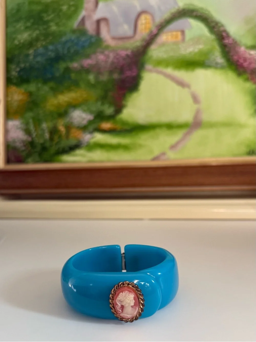 Blue Cameo Hinge Acrylic Bangle Bracelet by Subversive by Justin Giunta